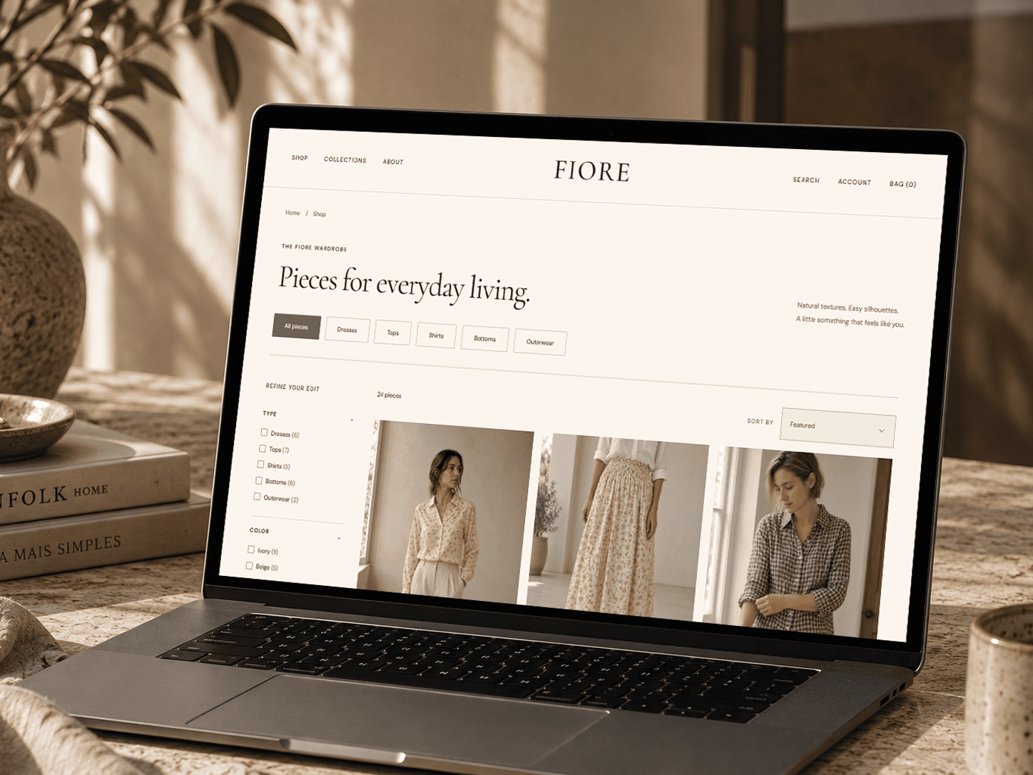 Portátil com a página de produtos da loja online da Fiore