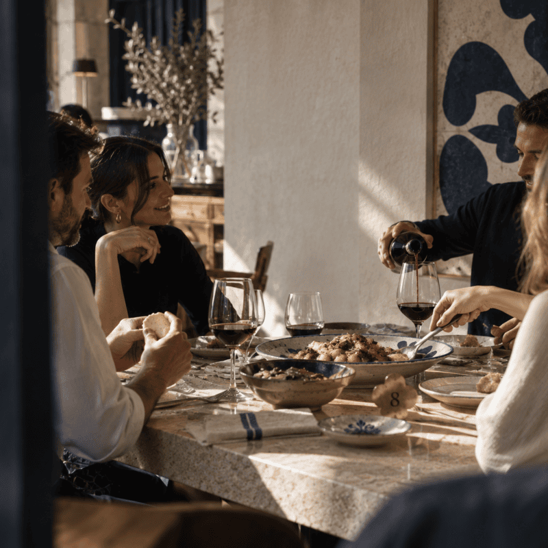 Clientes à mesa no restaurante Sabores de Tradição