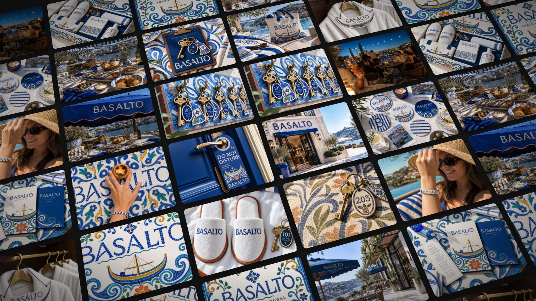 Mosaico com as aplicações da marca Basalto